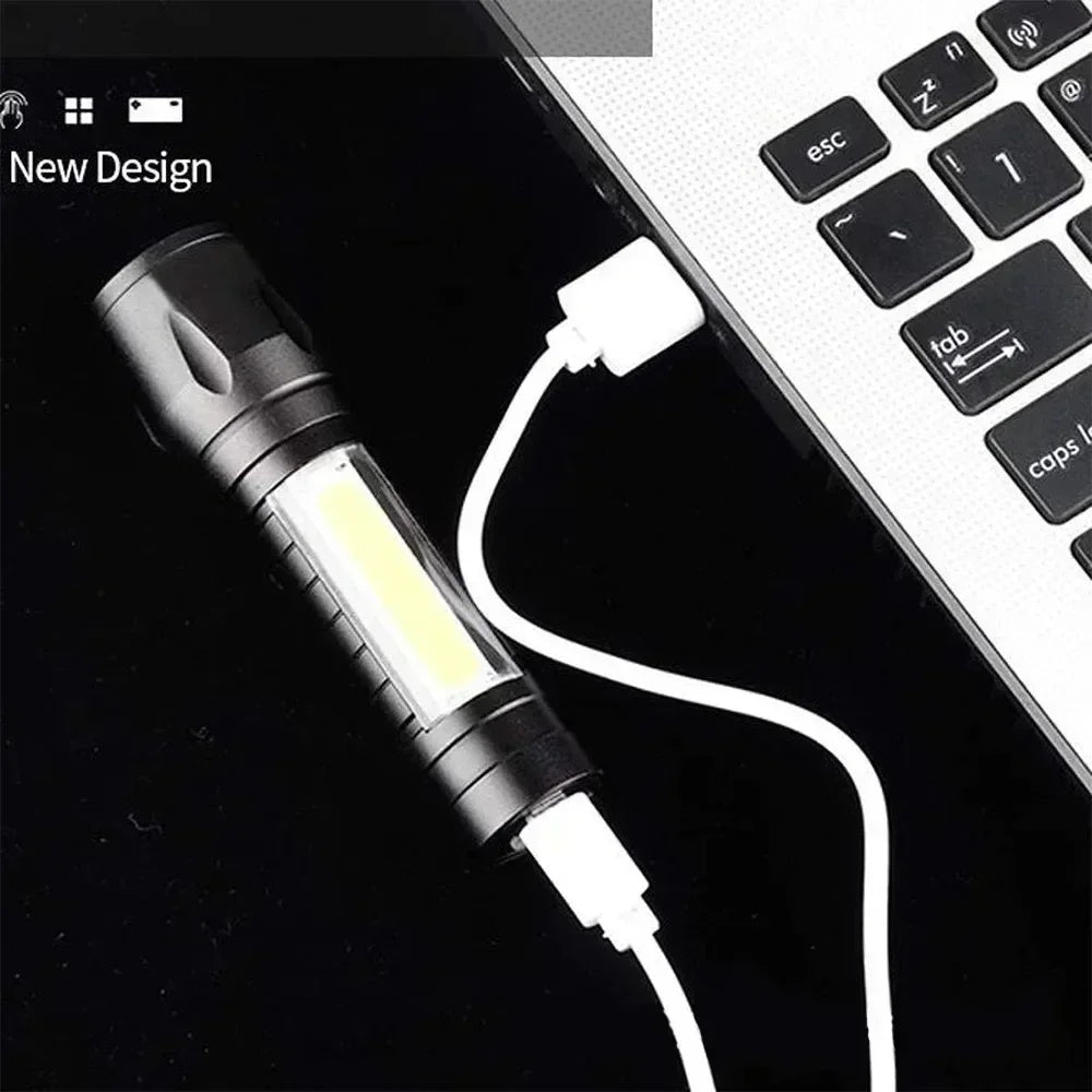 KDULIT COB+LED USB Rechargeable Zoomable Camping Flashlight