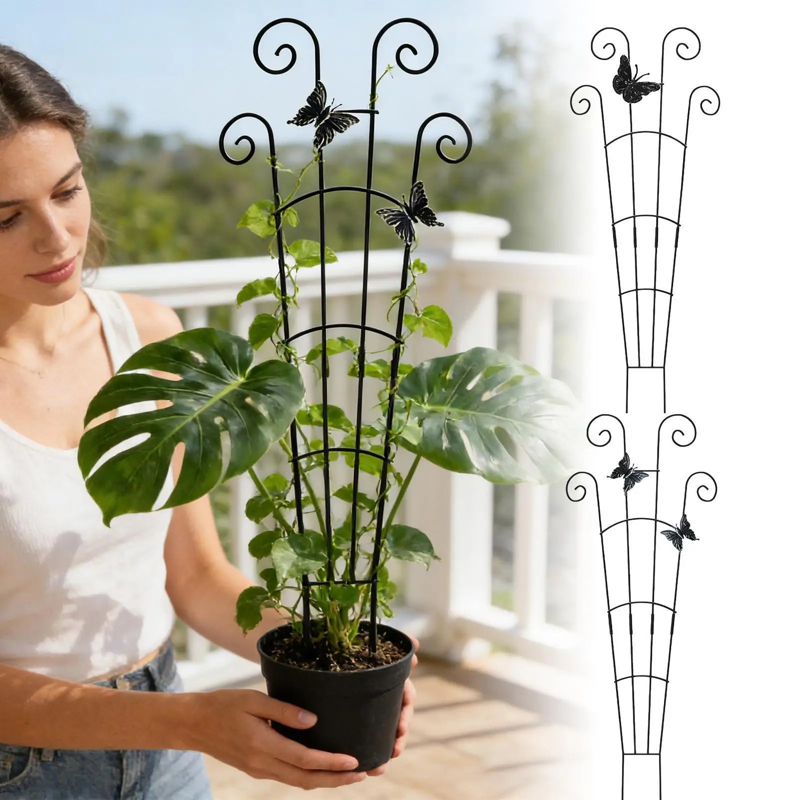 Climbing Plant Trellis – 76cm Iron Vine & Flower Support Stake Plant Trellis Support Zpaxo