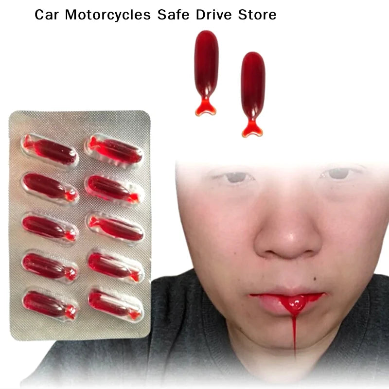 M10Pcs Fake Blood Pill Vampire Toy Capsules Horror Funny Halloween