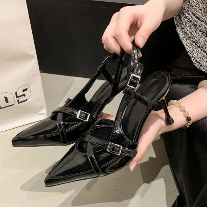 Street Sexy Buckle Strap Women Pumps Elegant Pointed Toe Thin Heels