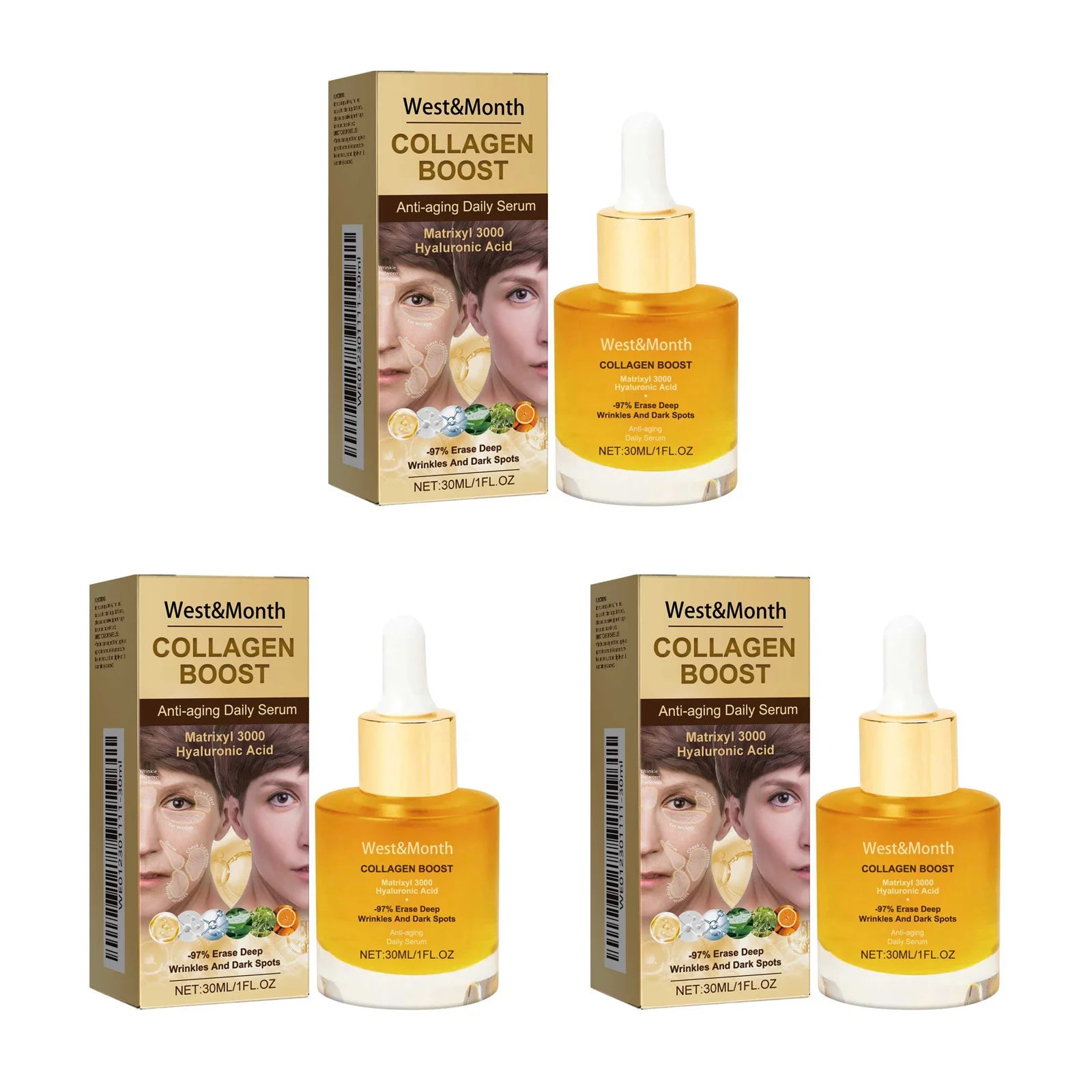 Collagen Face Serum – Anti-Aging, Hydrating & Brightening Anti-Aging Face Serum Zpaxo 3 x 30ml Boxed