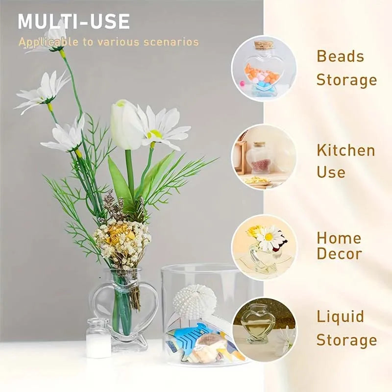1PC Heart Shaped Glass Bottle Clear Glass Jar with Cork Mini Drifting Bottle for DIY Wishing Drifting Message Bottle Crafts Zpaxo