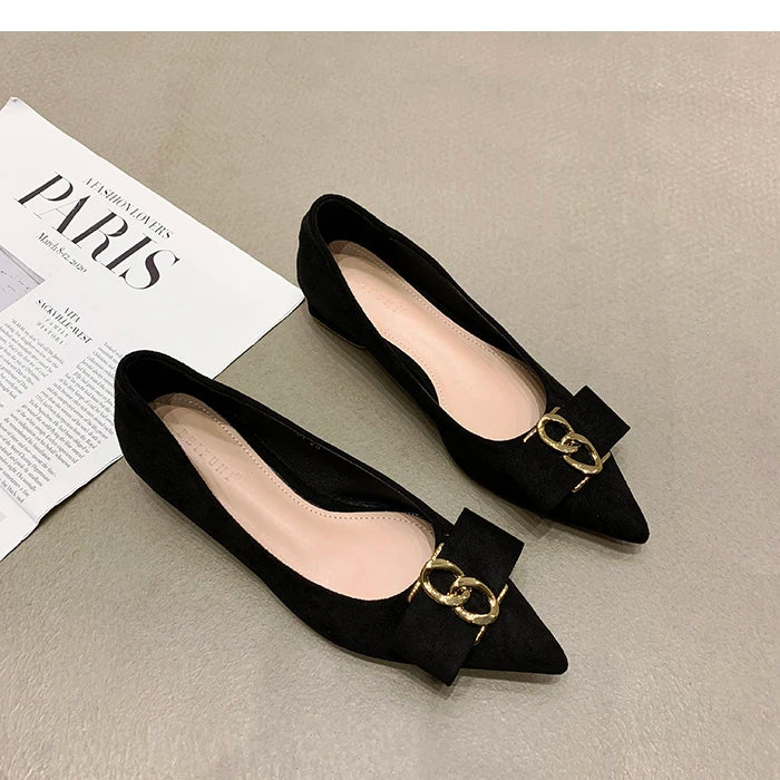 Flat Shoes for Women 2025 Spring Autumn New Shallow Mouth Pointed Toe Metal Buckle Women's Shoes Large Size 43 44 Loafers Women Zpaxo Black 39