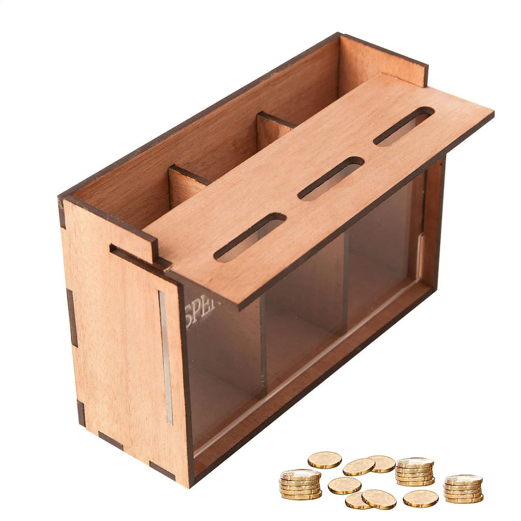 Money Saver Cash 3 Compartments Wooden Removable Coin Saving