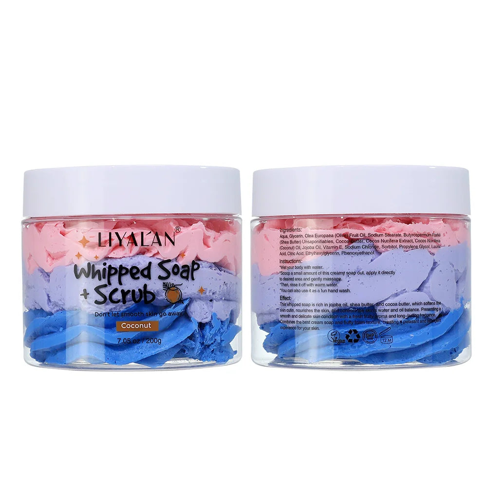LIYALAN Whipped Soap Body Scrub – Shea, Olive Oil & Vitamin E Whipped Body Scrub Zpaxo Coconut 200g Fruity|China Mainland