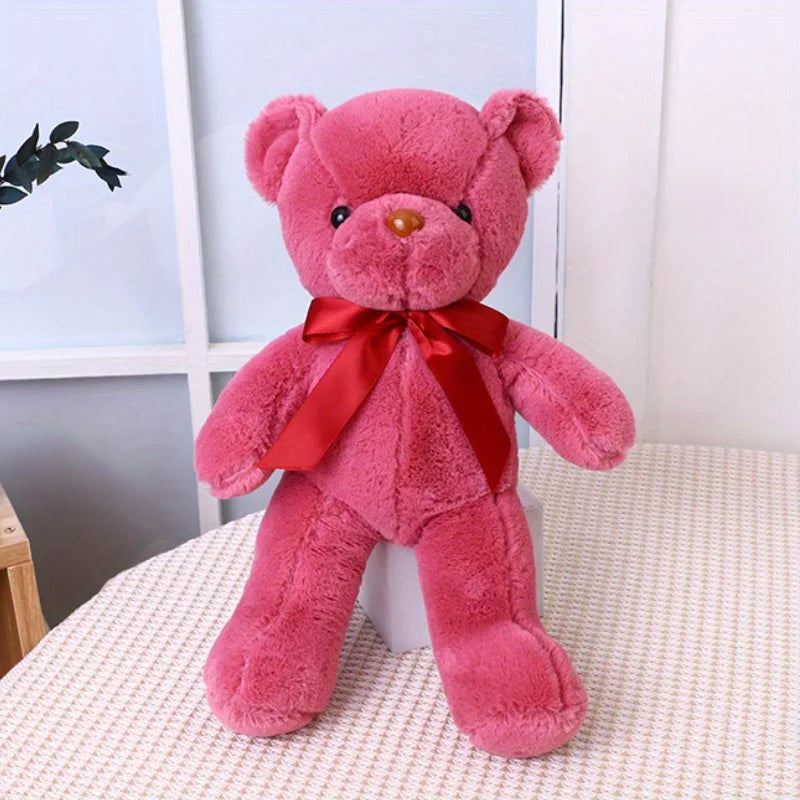 Multicolored Ribbon Teddy Bear Plush Toy Doll Soft Animal Dolls Zpaxo Watermelon red