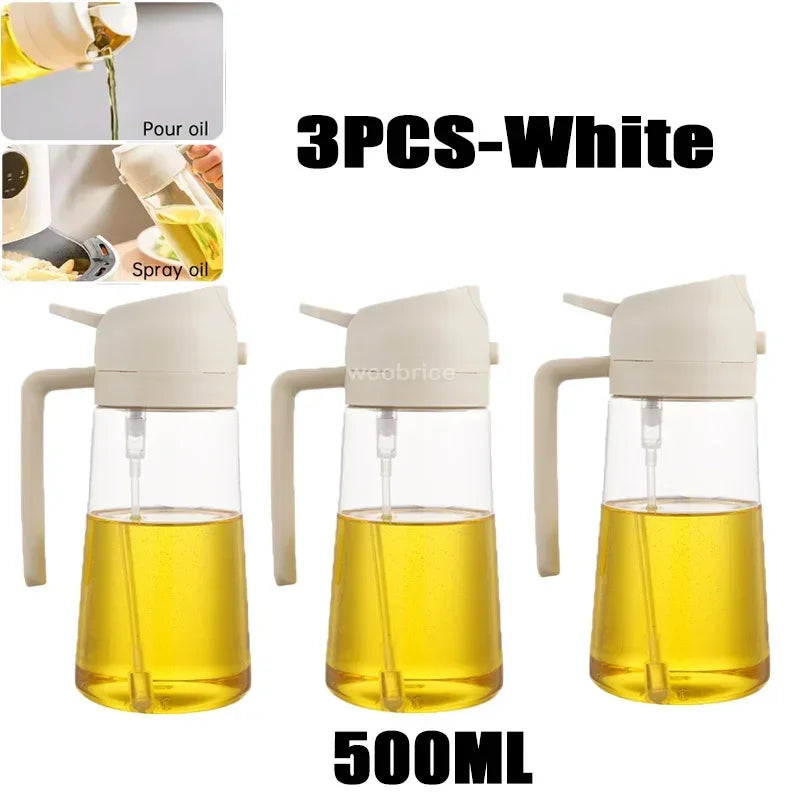 2in1 Kitchen Olive Dispenser Oil Spray Cooking Heat-Resistant Large Oil Bottle Spray Soy Sauce Various Seasonings Bottle Zpaxo 3PCS-white