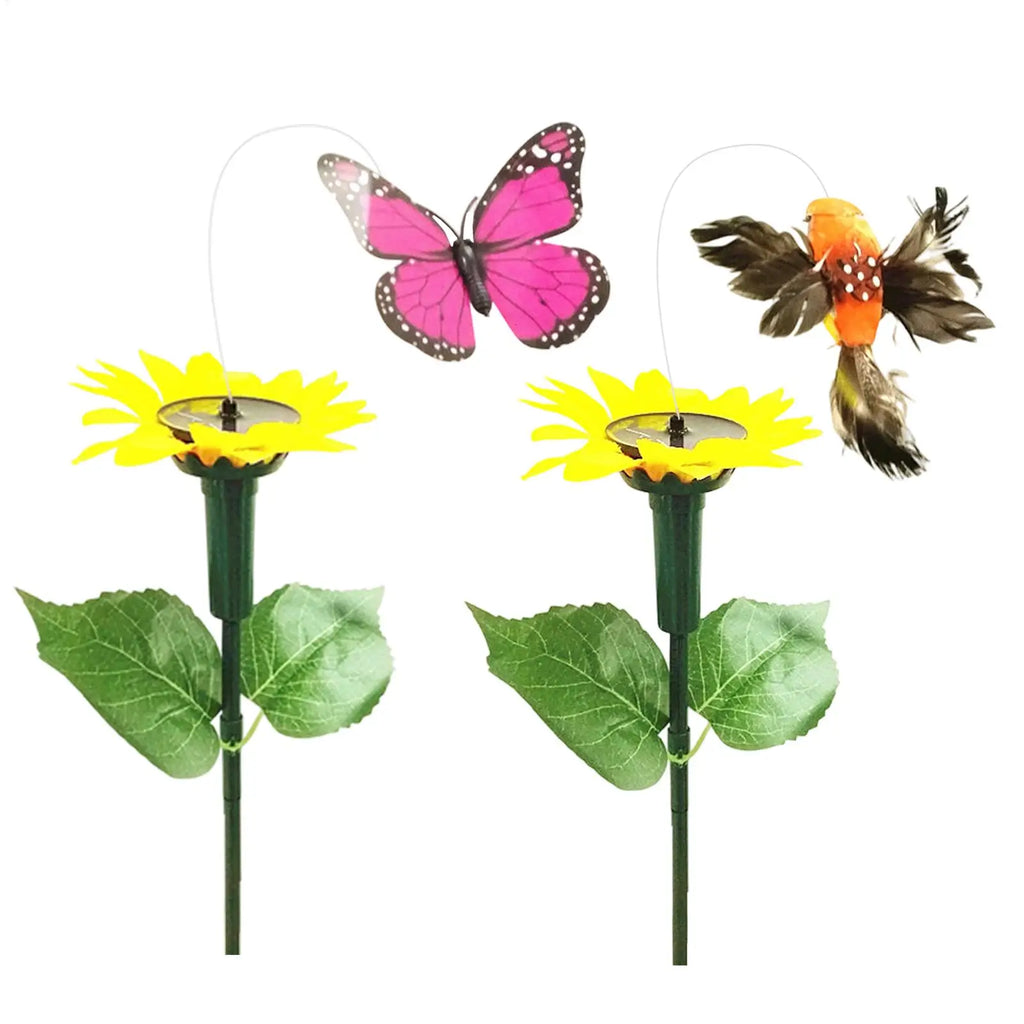 Solar Powered Fluttering Butterfly Waterproof Sunflower Garden Stake