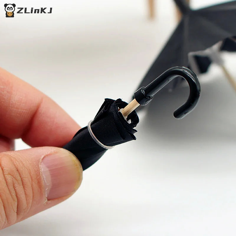 ▶1:12 Dollhouse Simulation Mini Black Umbrella Model Toys Accessories Decoration Retro Miniature Scene Ornaments Zpaxo
