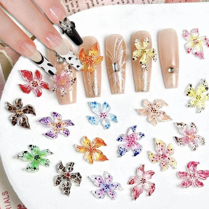 Mixed 3D Resin Gradient Colorful Transparent Lily Nail Art Decoration