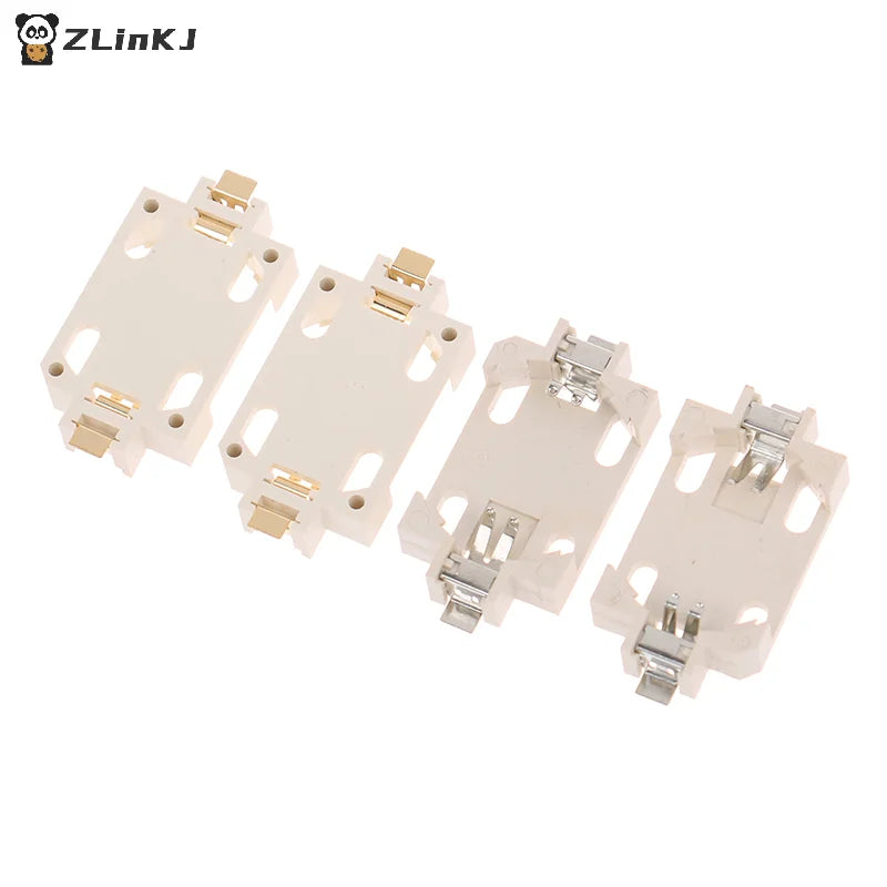 10Pcs White Housing Gold-Plated Tin-Plated Button Battery Holder For CR2032 Cr2025 Bs-6 SMD Button Battery Holder Socket Cases Zpaxo
