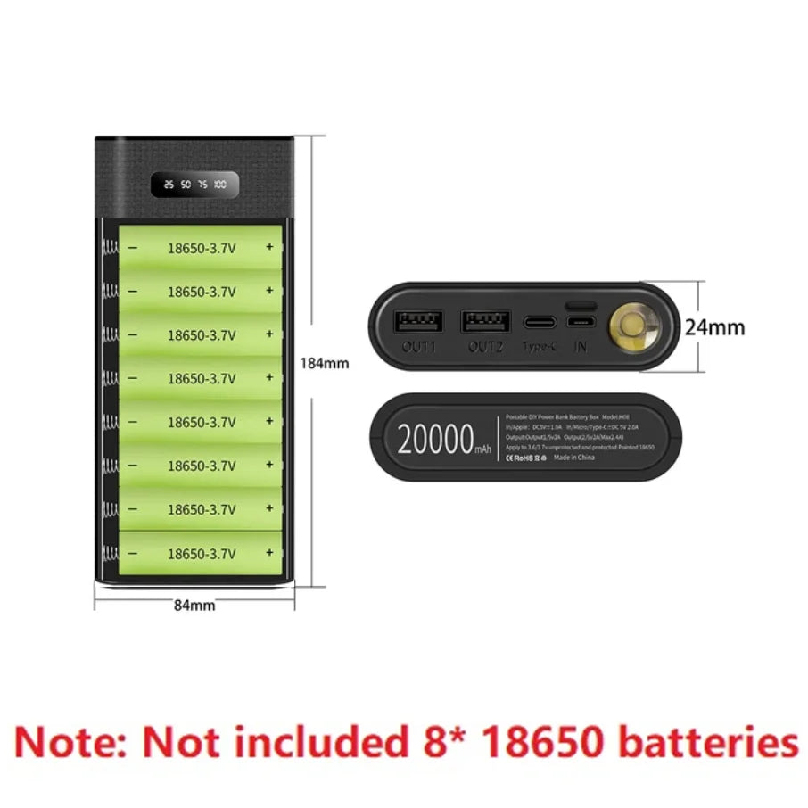 8 18650 Battery DIY Power Bank Case Charge Storage Box 5V Dual USB C
