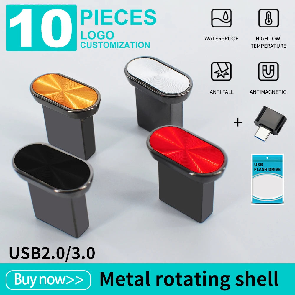 Zsuit 10pcs/lot Usb Flash Drive 64GB Metal Pendrive 32GB Memory Stick 3.0 2.0 Waterproof Flash Disk With Type-c Free LOGO Cle Zpaxo