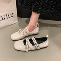 Square Toe Loafers Shoes Woman Soft Leather Retro Sandals Shallow