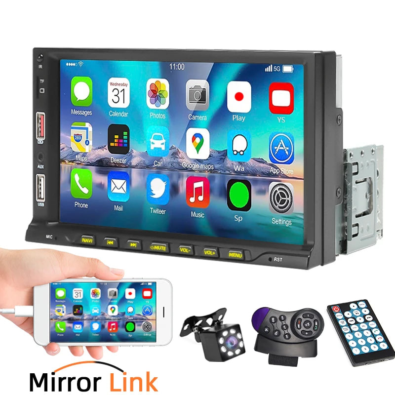 HIPPCRON 7-inch Car MP5 Player Wired Carplay Android Auto FM Radio HD
