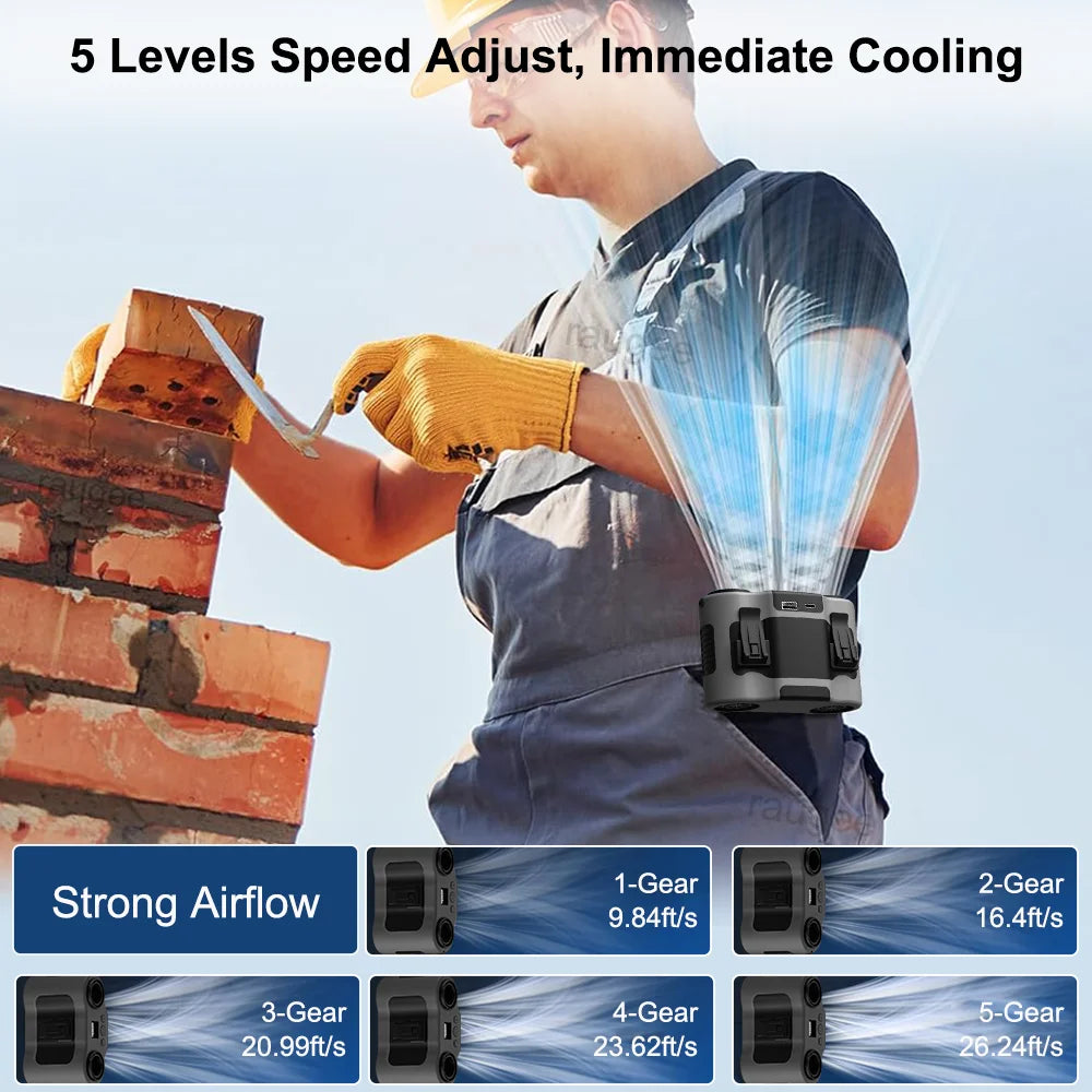 Portable Waist Fan 20000mAh Rechargeable Clip Dual Airflow Outlet