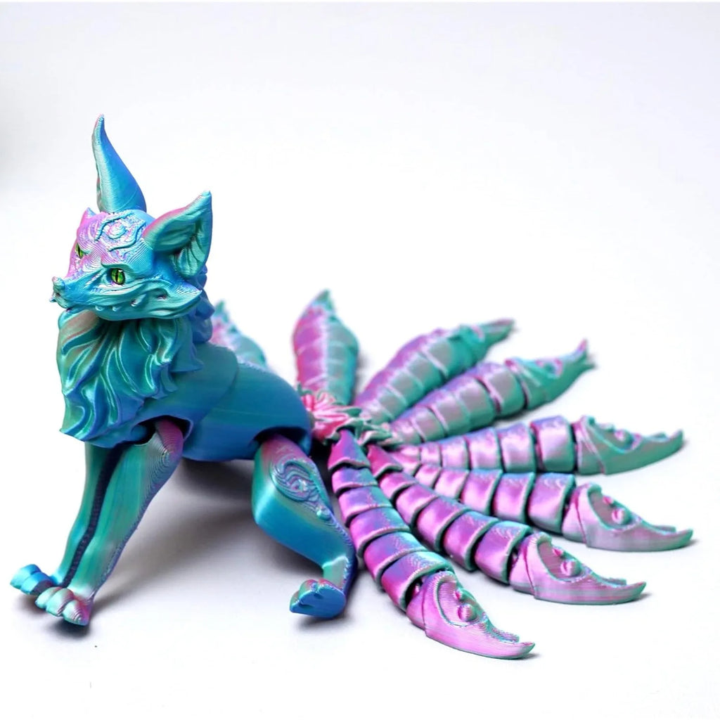 3D Printed Nine Tailed Fox Model Flexible Realistic Articulated