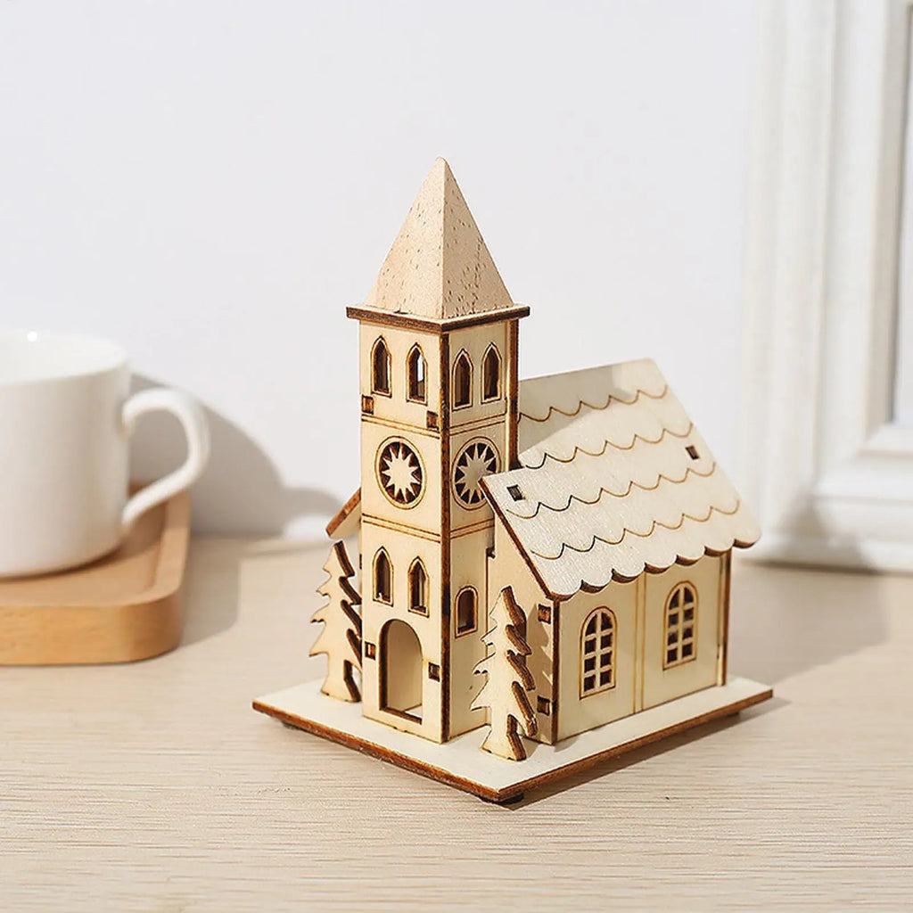 Wooden Village Houses LED Table Christmas Cabin Farmhouse Desktop