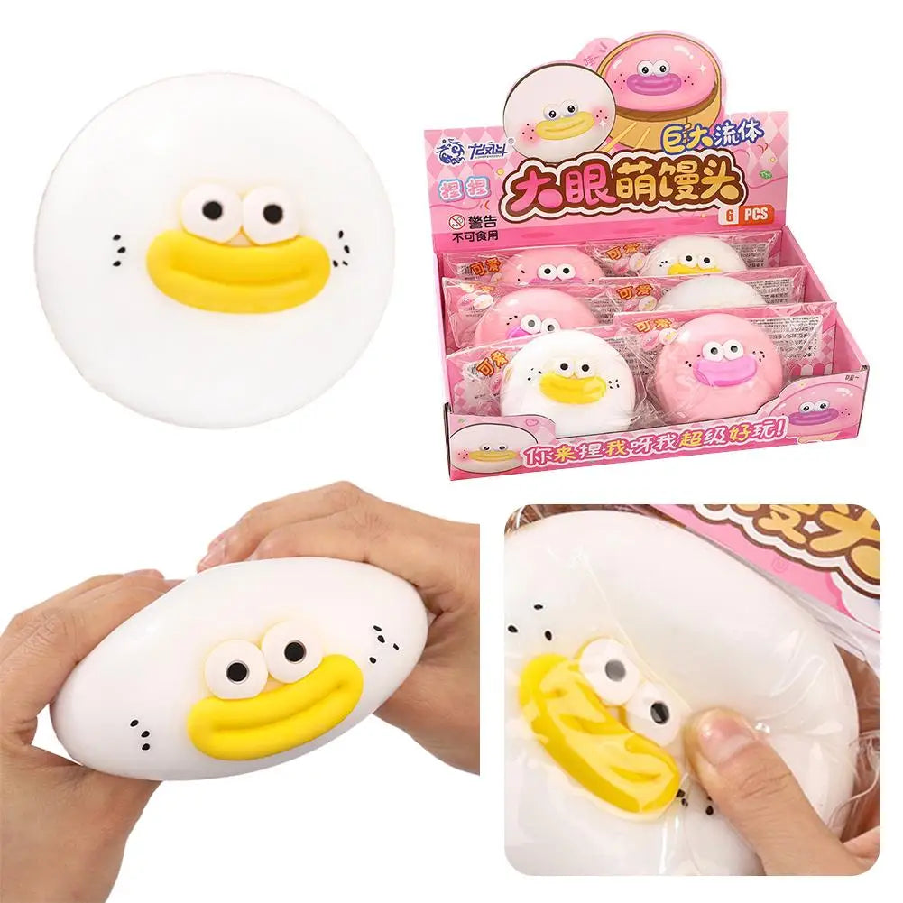 Kawaii Big-eyed Steamed Dumpling Squishy Toy TPR Ultra-Soft Fluid Squeeze Toy Stress Relief for Kids Adults Anxiety Zpaxo