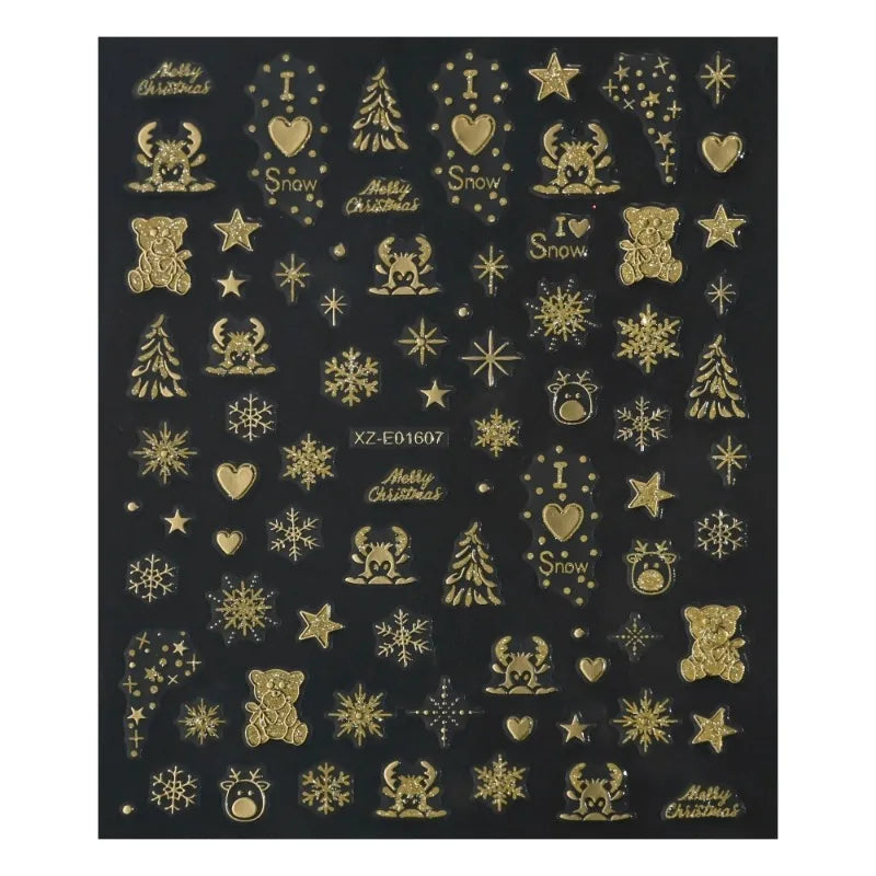 1 Gold Stamping Christmas Nail Stickers 3D Sparkling Snowman Zpaxo 07