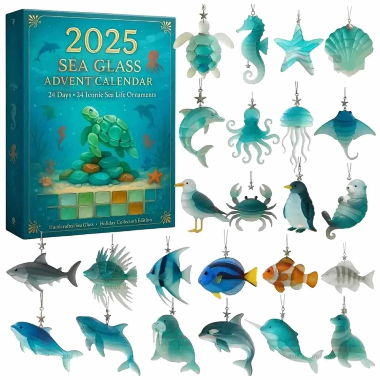 Marine Life Christmas Advent Calendar 24 2D Flat Ocean Animals