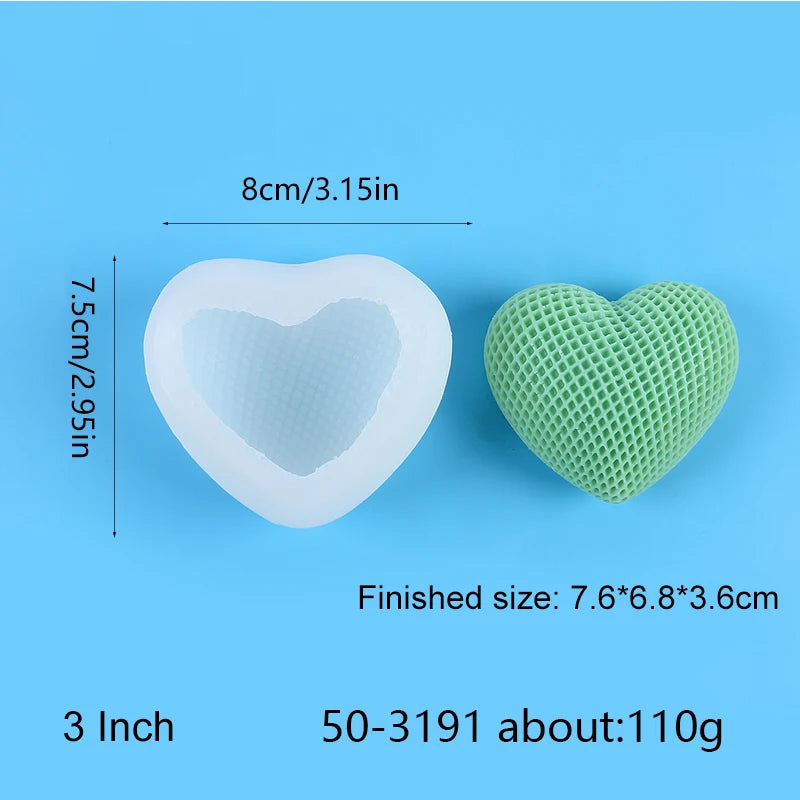3D Heart Silicone Candle Mold for Valentine's Day Knitting Heart Flower Aromatherapy Soap Plaster Craft Gift Chocolate Cake Mold Zpaxo Woven 3 Inch