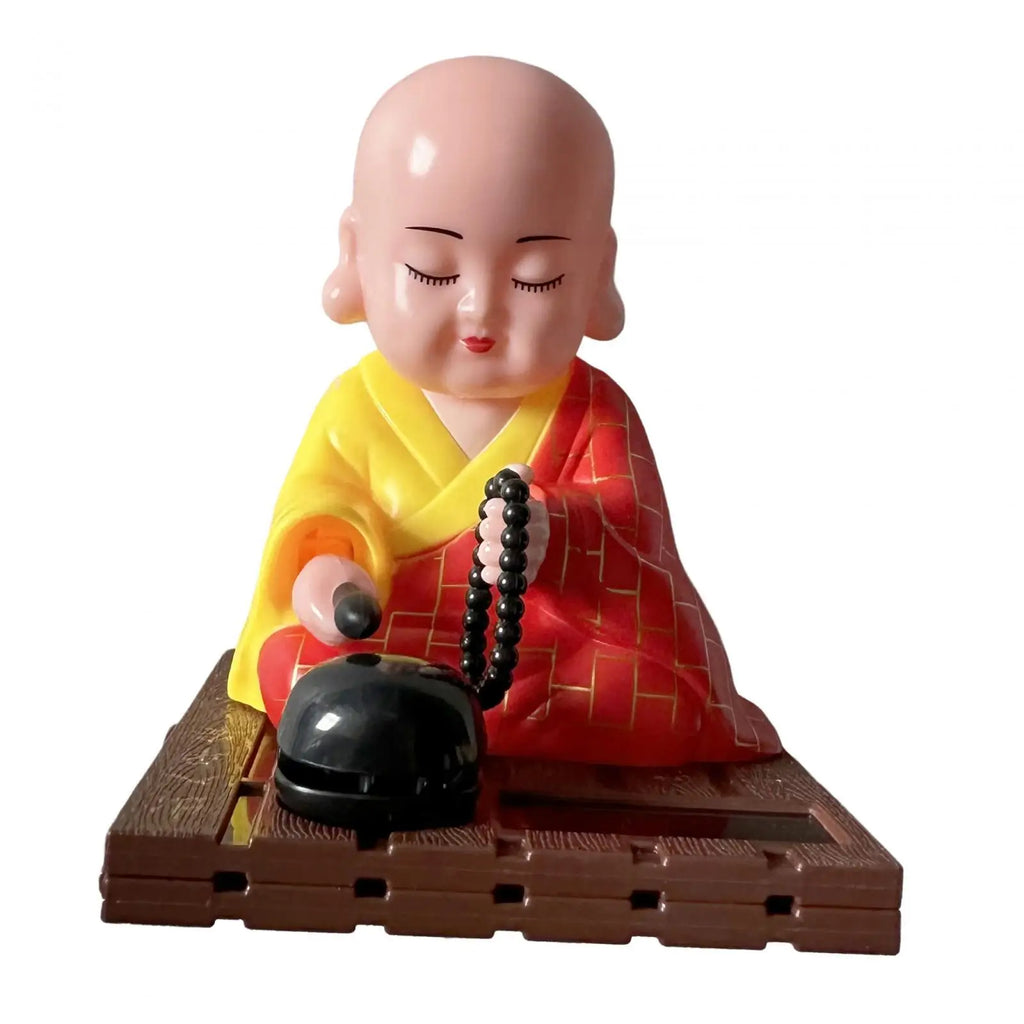 Solar Powered Bobble Shaking Head Dancing Toy Buddhist Monk Doll Figurines Statues Car Dash Board Decorations Zpaxo