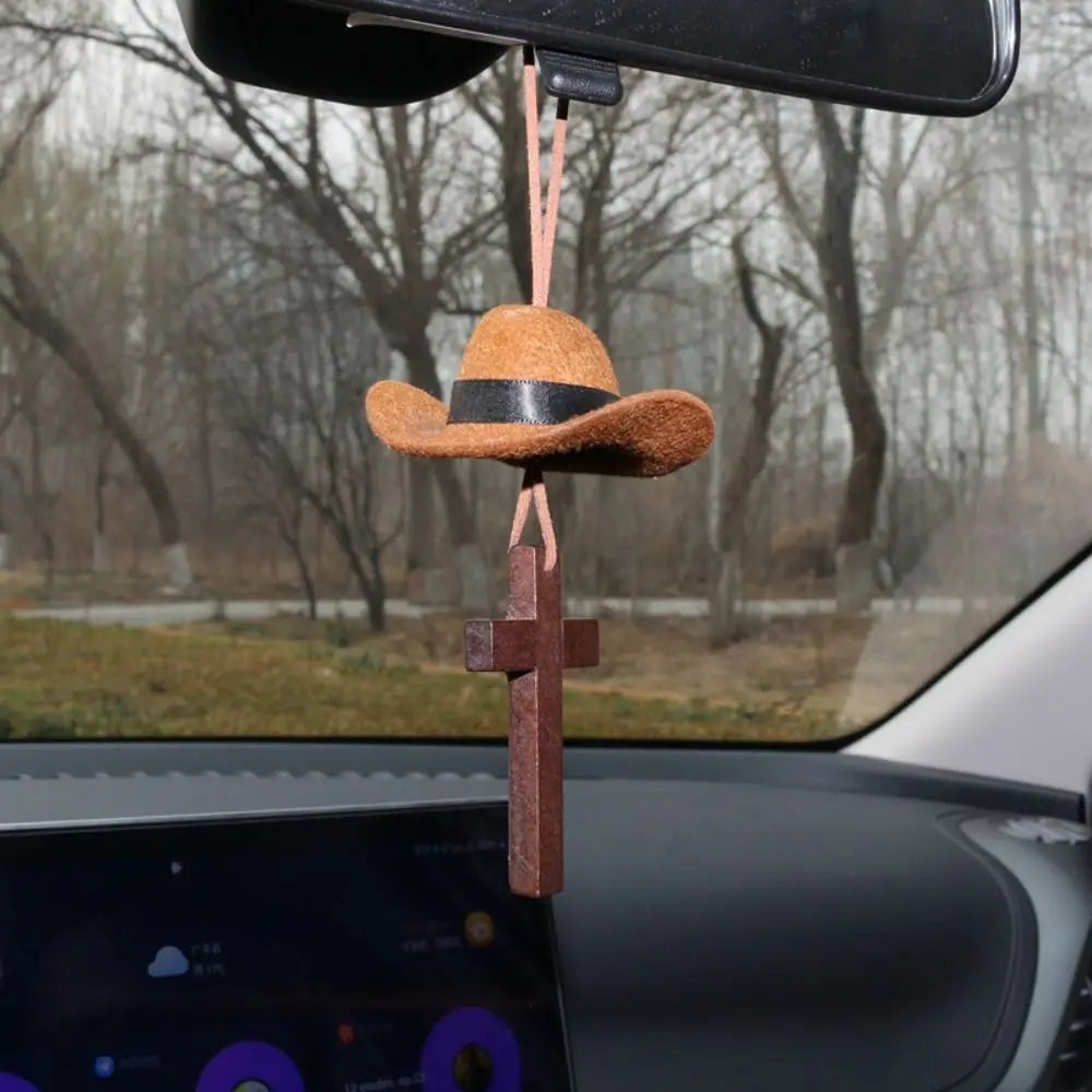 Cowboy Hat Car Pendant Cow Pattern Coffee Cross Ornament Love Western Zpaxo