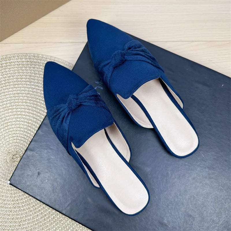 Slippers for Women 2025 Spring Autumn Summer New Sweet Bow Mueller Shoes Point Toe Flat Bottom Large Women's Shoes 42 43 44 Zpaxo