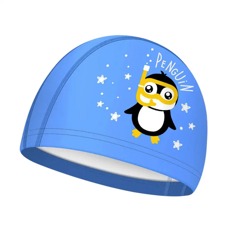 Kids Swimming Caps Cute Cartoon Elastic Silicone Boys and Girls Swimming Gear Long Hair Waterproof Ear sProtection Swim Caps Zpaxo blue children