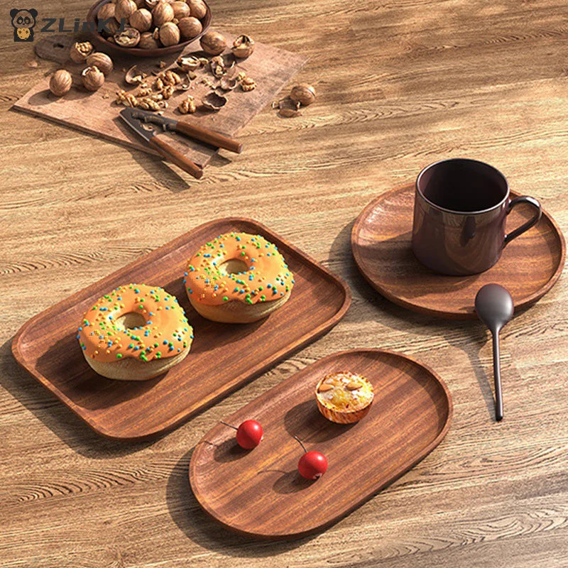 ▶1PCS Wooden Tray - Handmade Dinner Plate for Cake Bread Coffee Tea Serving Ideal for Table Decoration Zpaxo