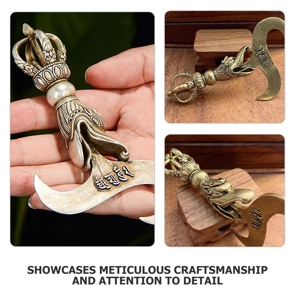 Brass Vajra Pestle Pendant Tibetan Horse Head Silver Plated Mini