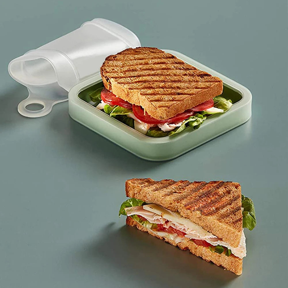 Portable Silicone Sandwich Toast Bento Box With Handle Food Container Snack Box Student Office Worker Lunch Box Zpaxo