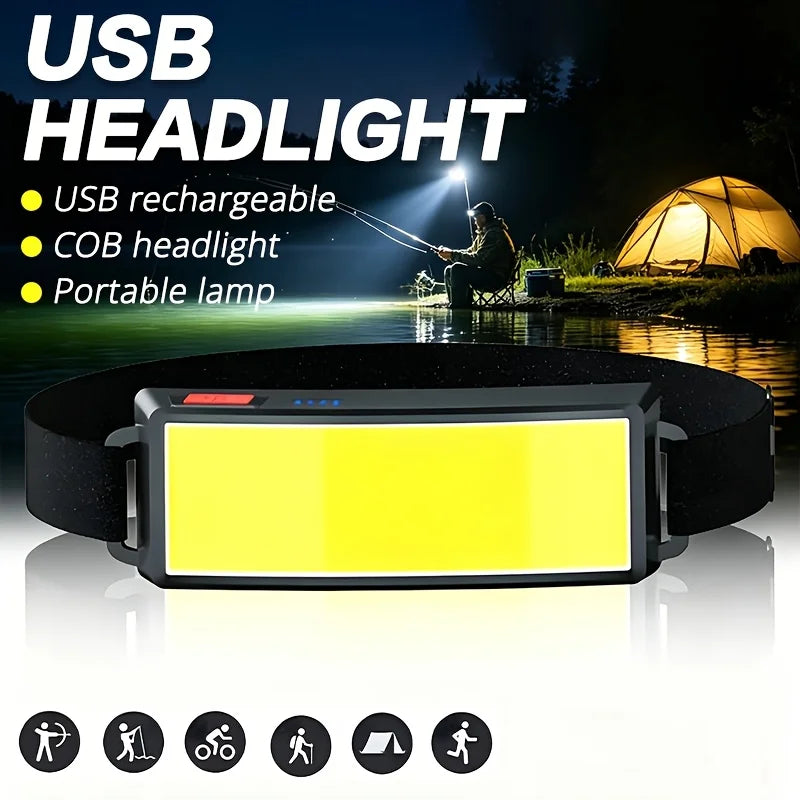 COB LED Night Fishing Headlamp USB C Fast Charging Waterproof Rechargeable Head Light Outdoor Camping Hunting Fishing Head Torch Zpaxo
