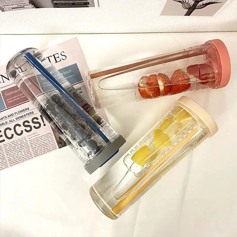 Hot Plastic Water Bottle with Straw Fruit Infuser Tea Juice Cup Fitness Outdoor Travel Bottles Kettle Transparent Straw Cup yuzi Zpaxo