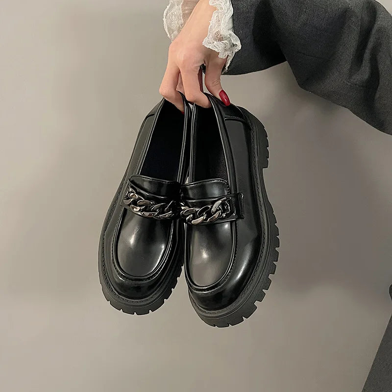 Spring PU Leather Women's Shoes British Slip-on Platform Mary Jane