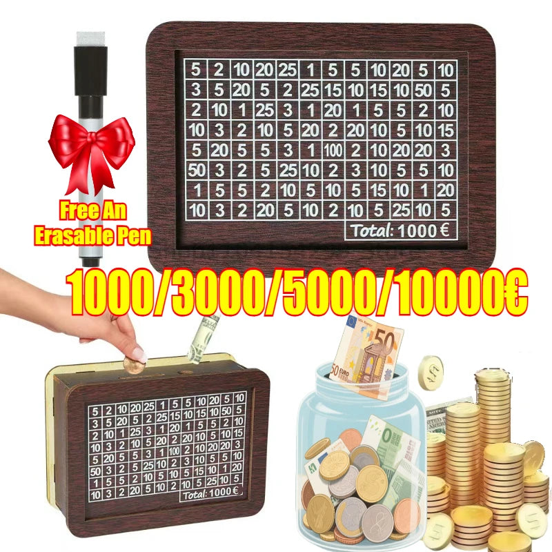 Handmade Natural Wooden Piggy Bank Decorative Disposable Saveing Money Box with Money Goals Counter Piggy Bank for Kids Adults Zpaxo