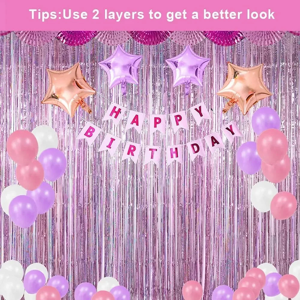 Gold Foil Curtain Fringe Pink Backdrop Party Back Drop Photo Booth