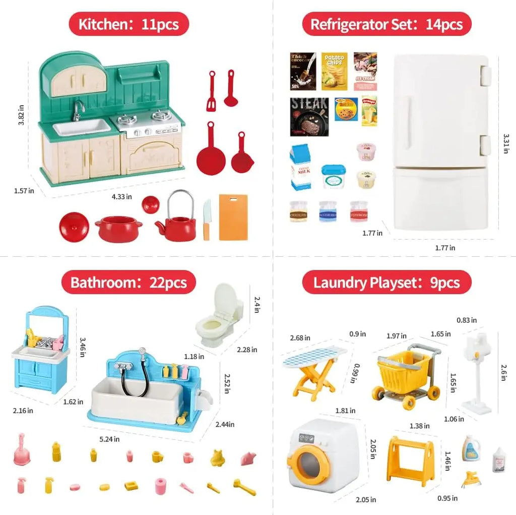 Dollhouse Furniture Doll House Bathroom Kitchen Fridge Washing