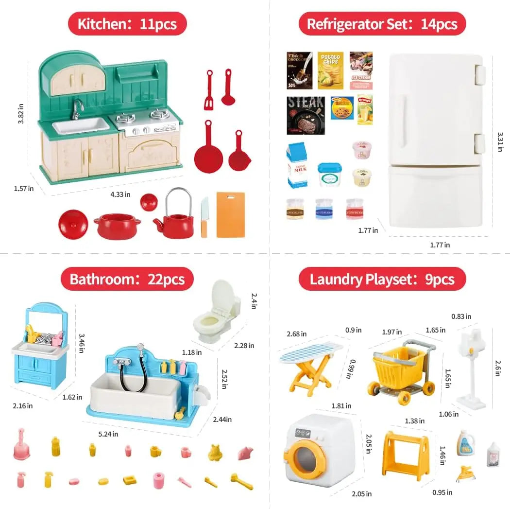 Dollhouse Furniture Doll House Bathroom Kitchen Fridge Washing