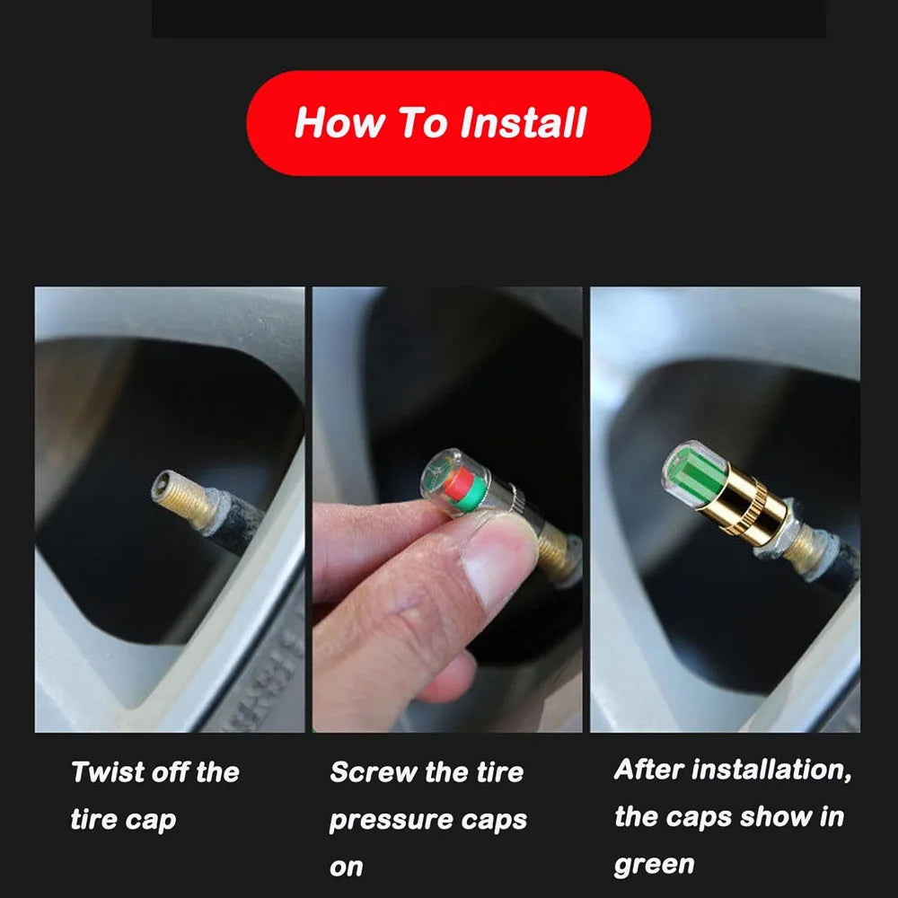 4-Pack Tire Pressure Monitor Valve Stem Caps | 3-Color Alert