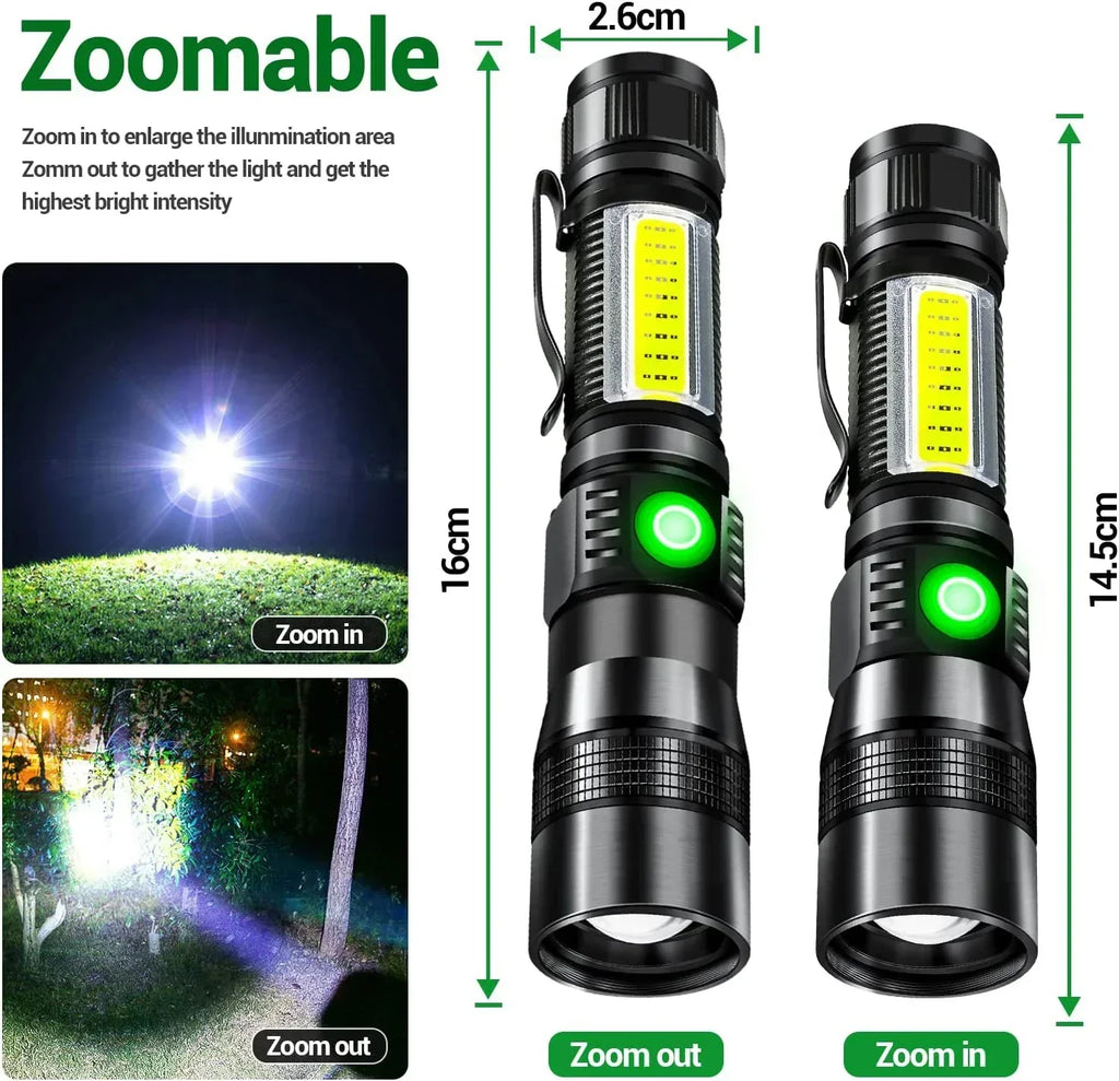 UV LED Flashlight USB Rechargeable 1200 Lumen 7-Mode Torch