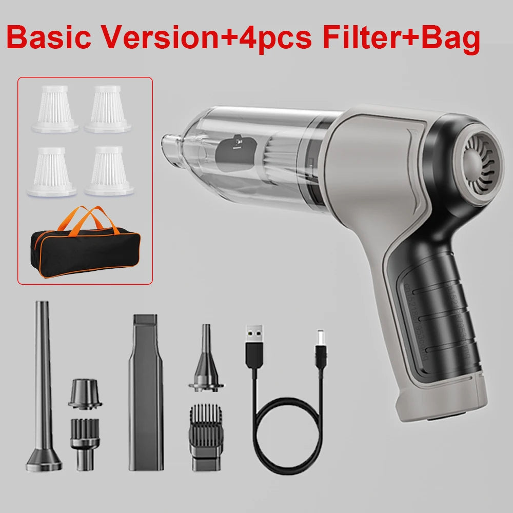 Car Vacuum Cleaner 95000PA Portable Handheld Wireless USB Rechargable Zpaxo Basic 4Filter Bag