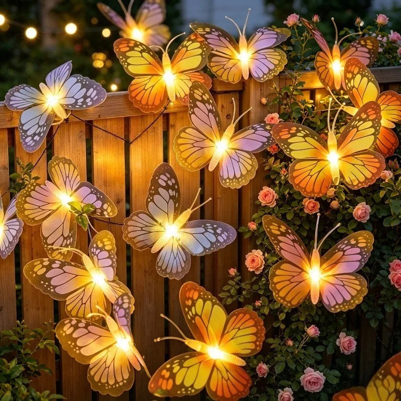 Solar-powered Butterfly String Lights Realistic Outdoor Garden