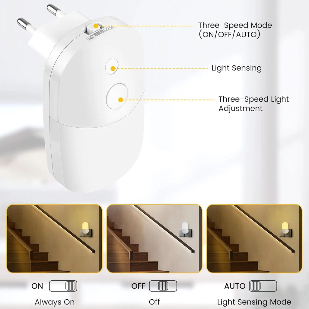 2 PACK Children's Night Lights with Dusk Sensor, Electric Socket 3 Levels of Adjustable Brightness, Auto On/Off Modes Zpaxo