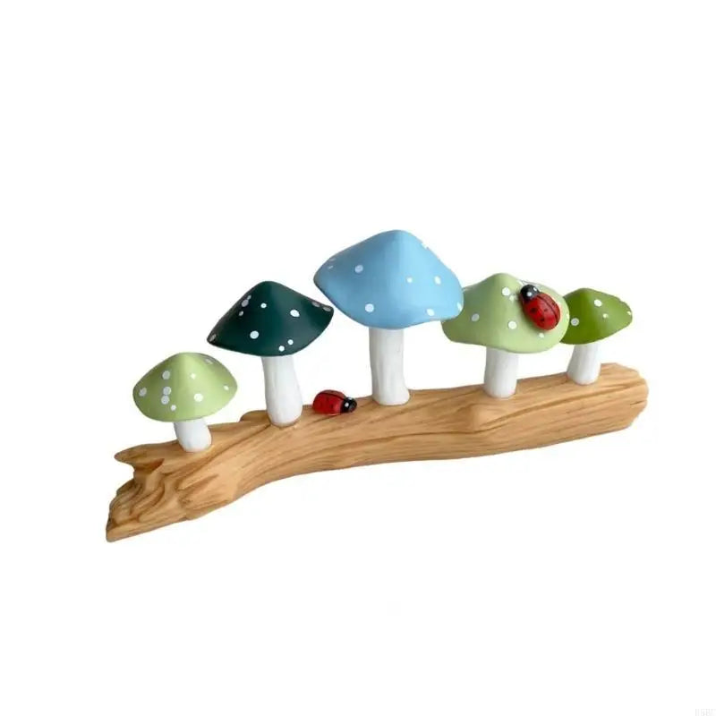 Miniature Resins Mushrooms on Tree Stump Figurine for Creative Homes Decors and Garden Landscape Decorative Ornament Zpaxo