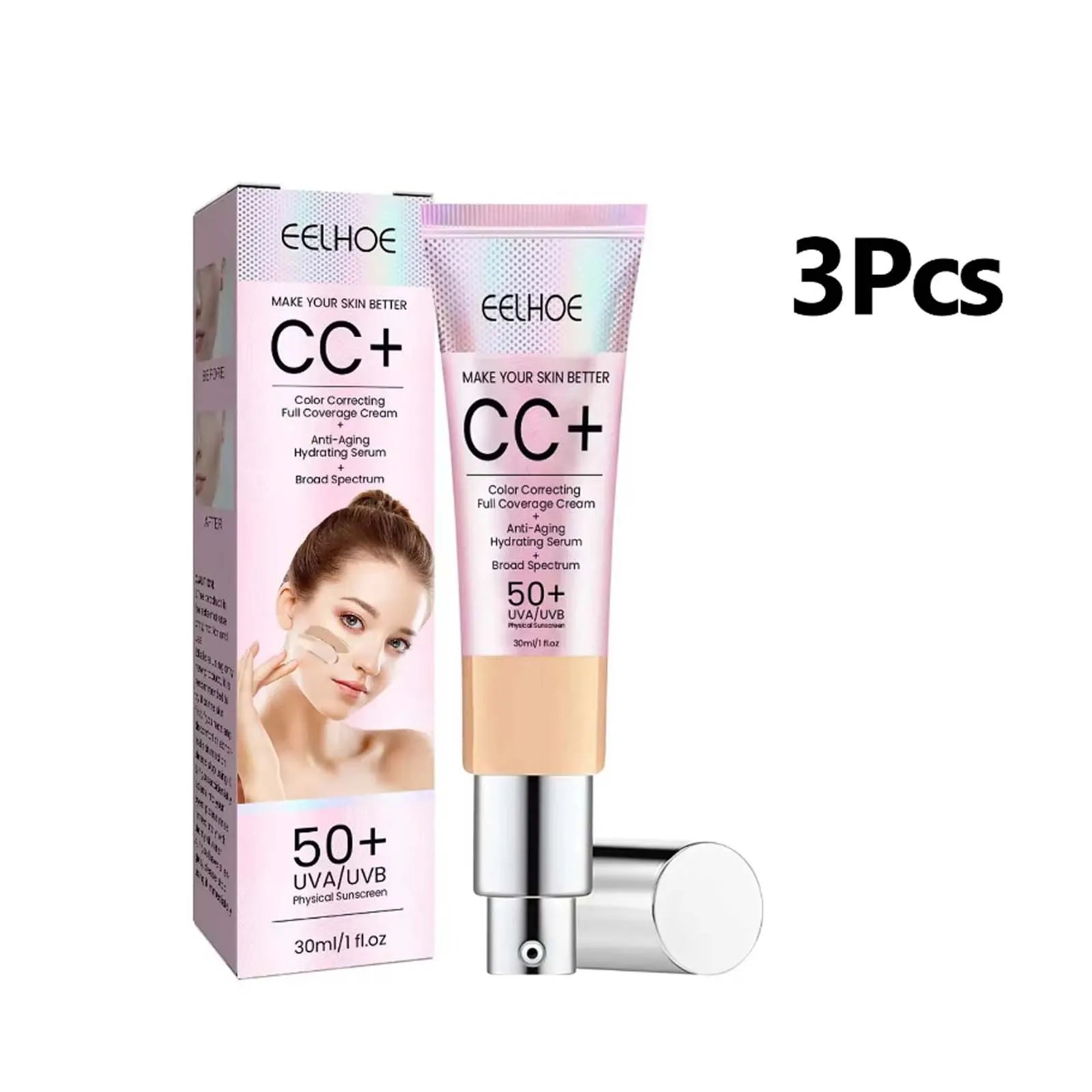 Eelhoe CC Cream Foundation SPF 50 – Concealer & Moisturizer CC Cream Foundation Zpaxo 3PCS Medium Skin