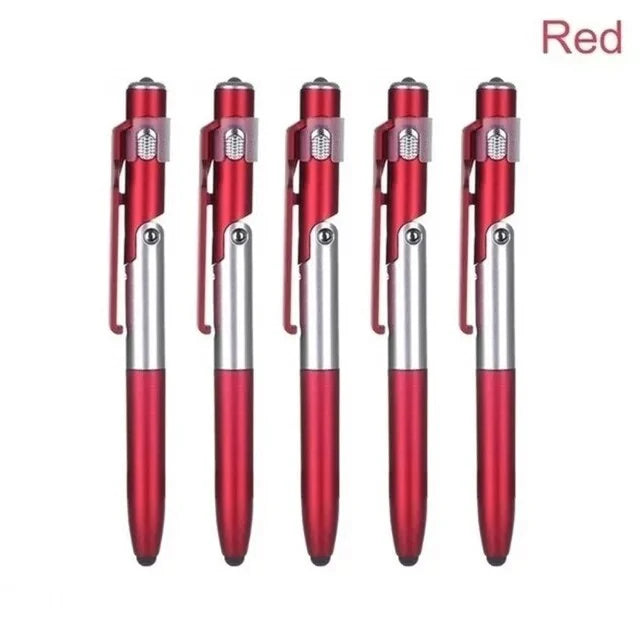 4 In 1 Multifunction Ballpoint Pen Night Reading Stationery With LED Flashlight Folding Phone Holder Touch Pen For Office Worker Zpaxo 5pcs Red