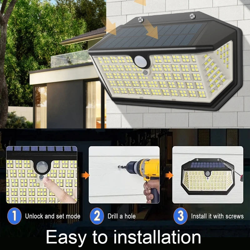 Solar LED Outdoor Lighting with Motion Sensor Waterproof 3-Mode Security Garden Wall Lamp Integrated Solar Panel for Outdoor Use Zpaxo