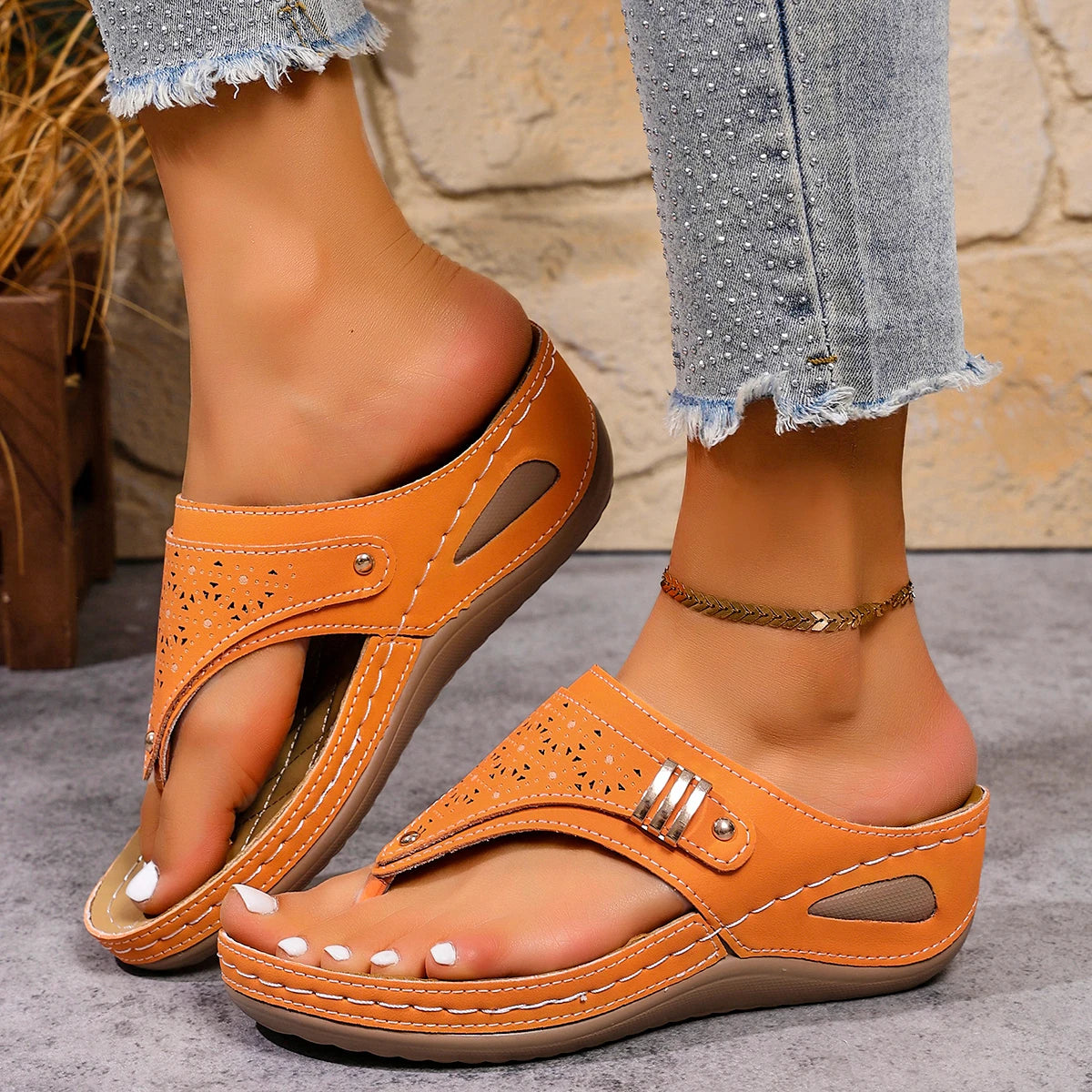 Women Wedges Slippers Lightweight Trend Sandals Open Toe Platform Zpaxo orange red 39